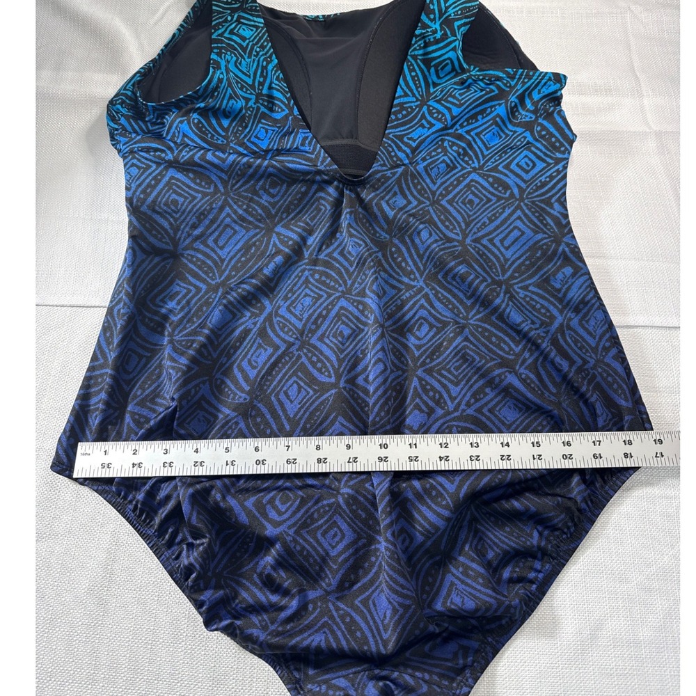 Blue Black Tribal Geometric Ombre One Piece Swimsuit Plus Size 24W Tummy Control - Picture 5 of 8